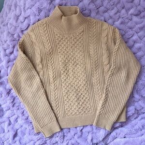 Banana Republic Camel Cable Knit Mock Neck Sweater